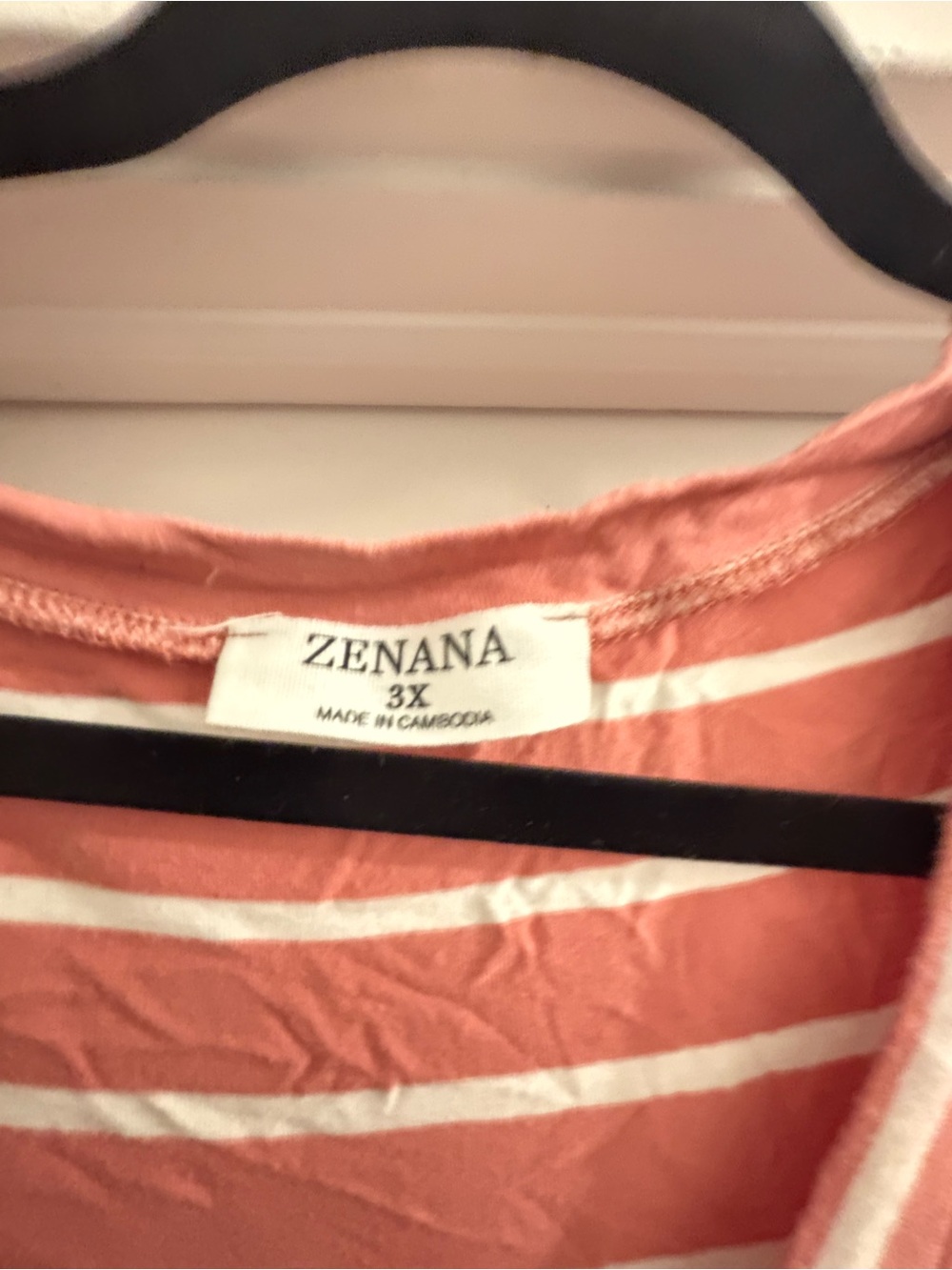 Zenana Outfitters Coral and White Striped V-Neck Tunic - Picture 2 of 4